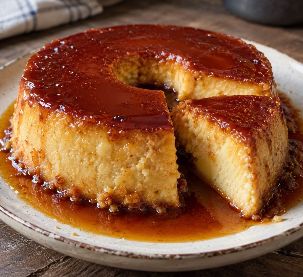 Flan de coco con crocante de castañas de cajú